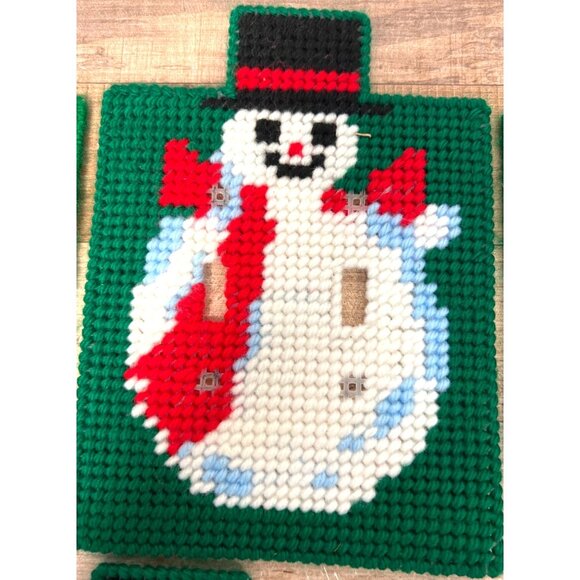 13 Handmade Snowman Needlepoint Christmas Light Switch Cover Plates Holiday Deco - Picture 4 of 5